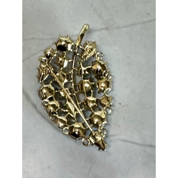 Vintage Lisnore Blue AB Iridescent Leaf Brooch Gold Rhodium Signed - Picture 8 of 8